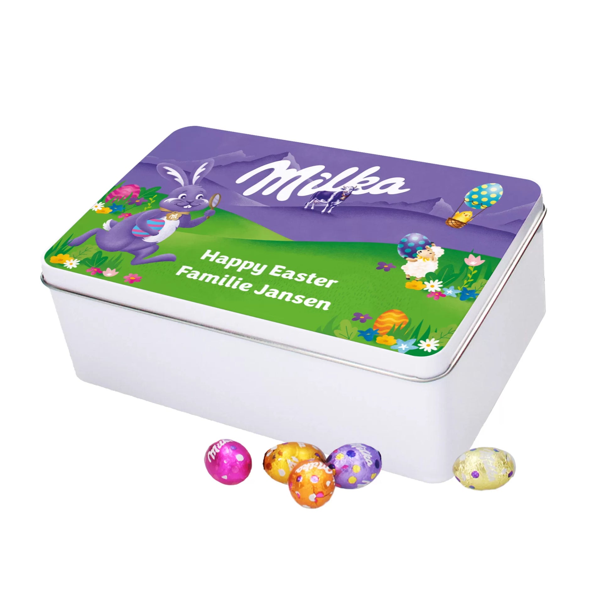Milka paaseitjes - Tinbox L - PERSO - 800g
